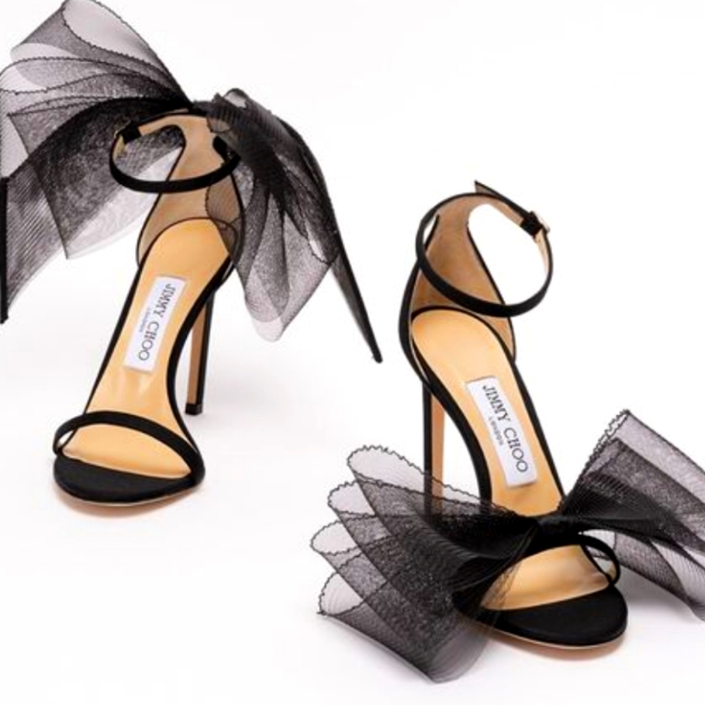 JIMMY CHOO Aveline Tulle Bow Ankle-Strap Sandals